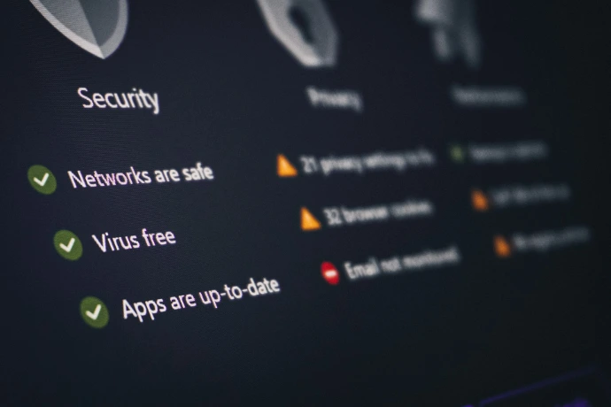 A security and privacy dashboard with its status
